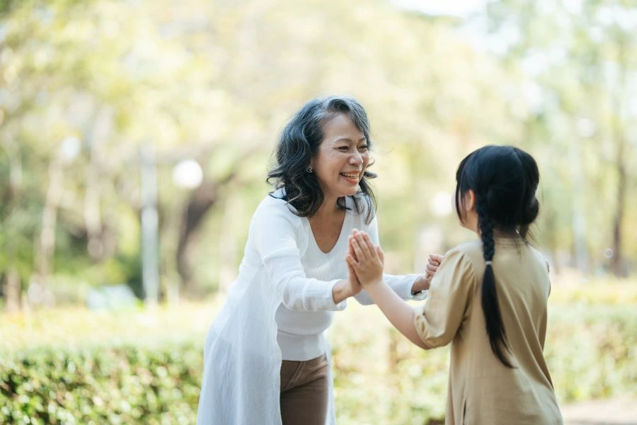 Senior woman and girl